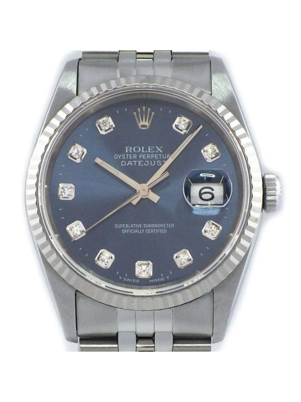 Rolex Watch Datejust Diamond Index Sunray Blue Dial 18k White Gold SS Automatic
